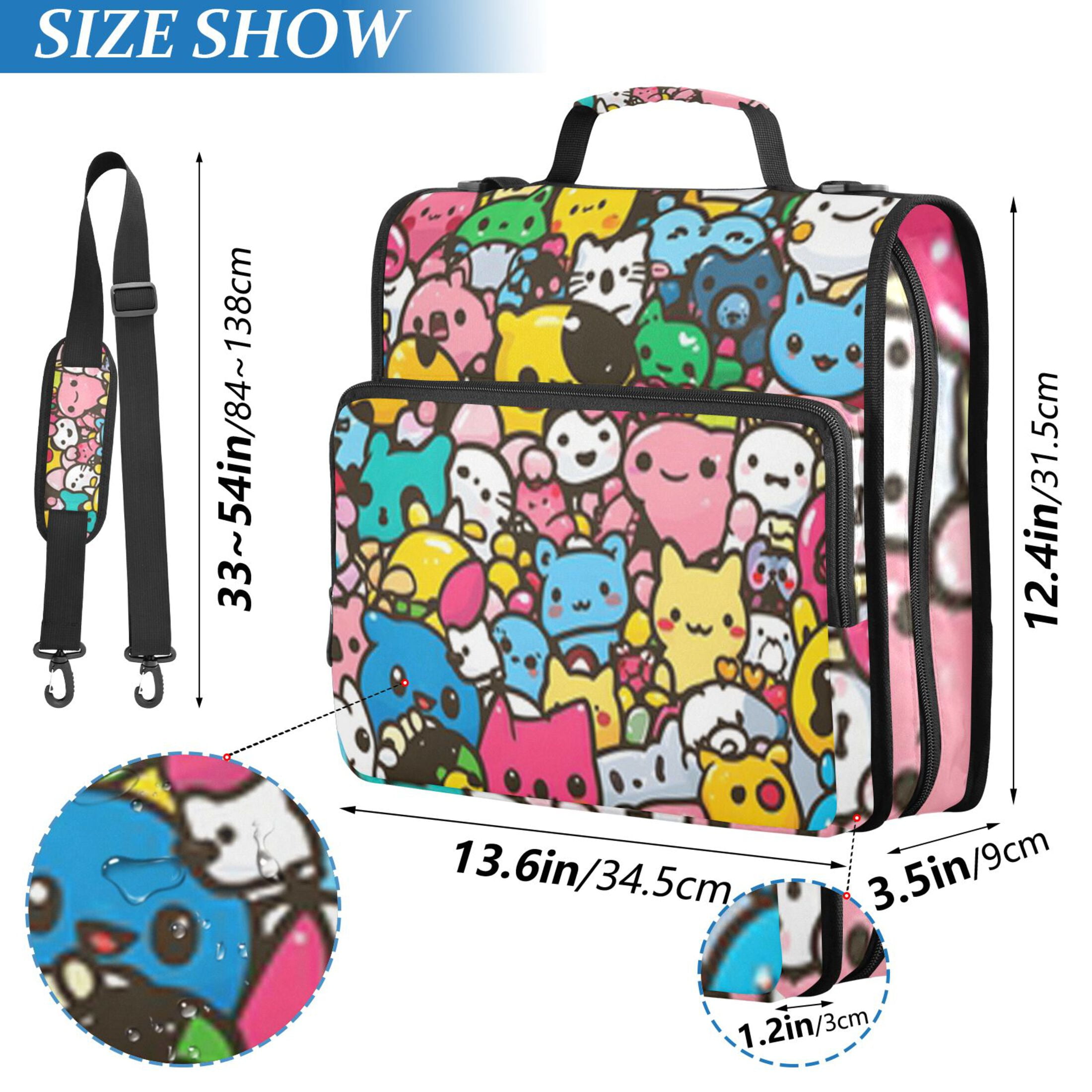 Zipper Binder Cute Cartoon Characters 1.5 Inch Binder Folder Bag with Shoulder Strap and Handle