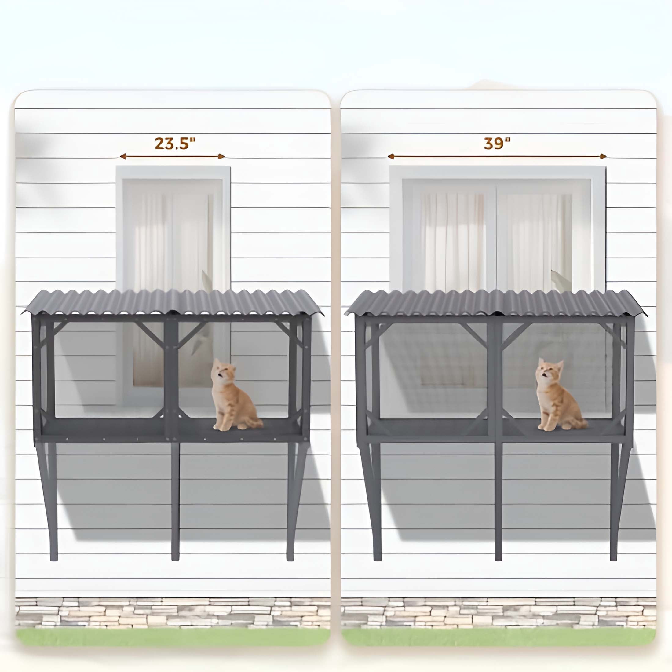 AuraLane 43.3" Cat Window Box,Catio Outdoor Cat Enclosure for Sunbathing,Napping & Viewing,Window Perch for Large Cats