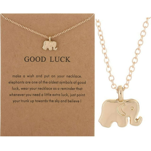 Collar Buena Suerte Elefante Colgante Cadena Collar con Tarjeta de Mensaje Tarjeta de Regalo
