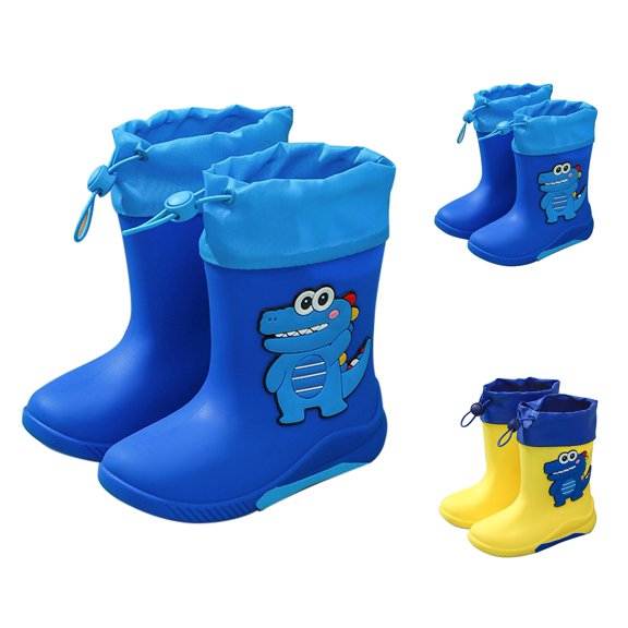 Otqutp Dinosaur Rainboots for Boys Girls Easy-On Non-Slip Waterproof Rubber Boots Adjustable Outdoor Playing Rain Boots