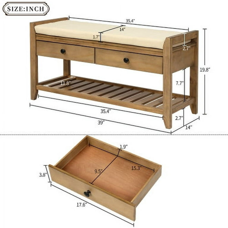 Shoe Bench Extra Deep 30cm Depth, Large Wooden Shoe Rack, Solid