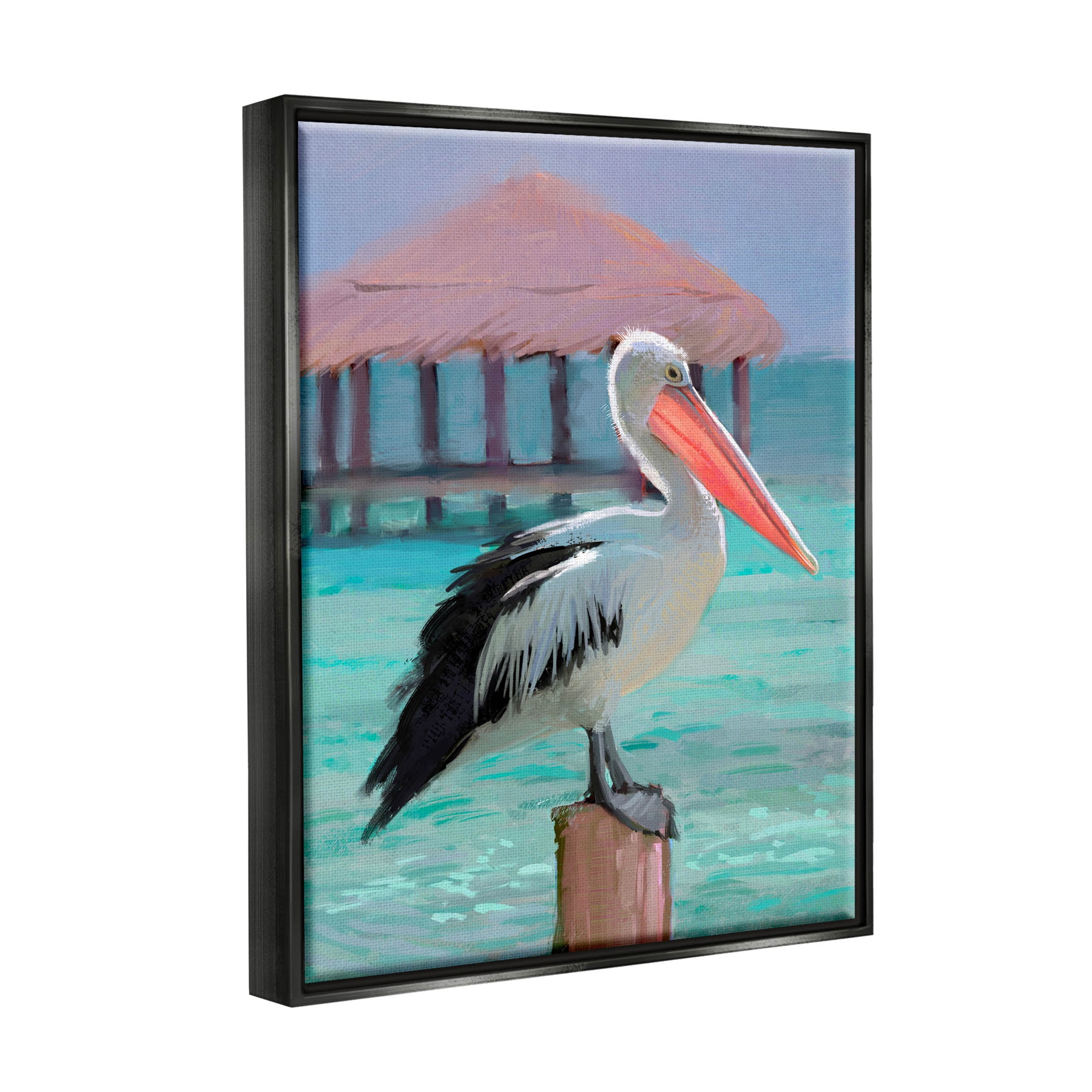 Stupell Industries Tropical Perched Pelican Painting Jet Black Floating Framed Canvas Print Wall Art, Design by Ziwei Li