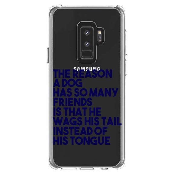 DistinctInk Clear Shockproof Hybrid Case for Samsung Galaxy S9  PLUS (6.2" Screen) - TPU Bumper Acrylic Back Tempered Glass Screen Protector - Dog Wags Tail Instead of Tongue