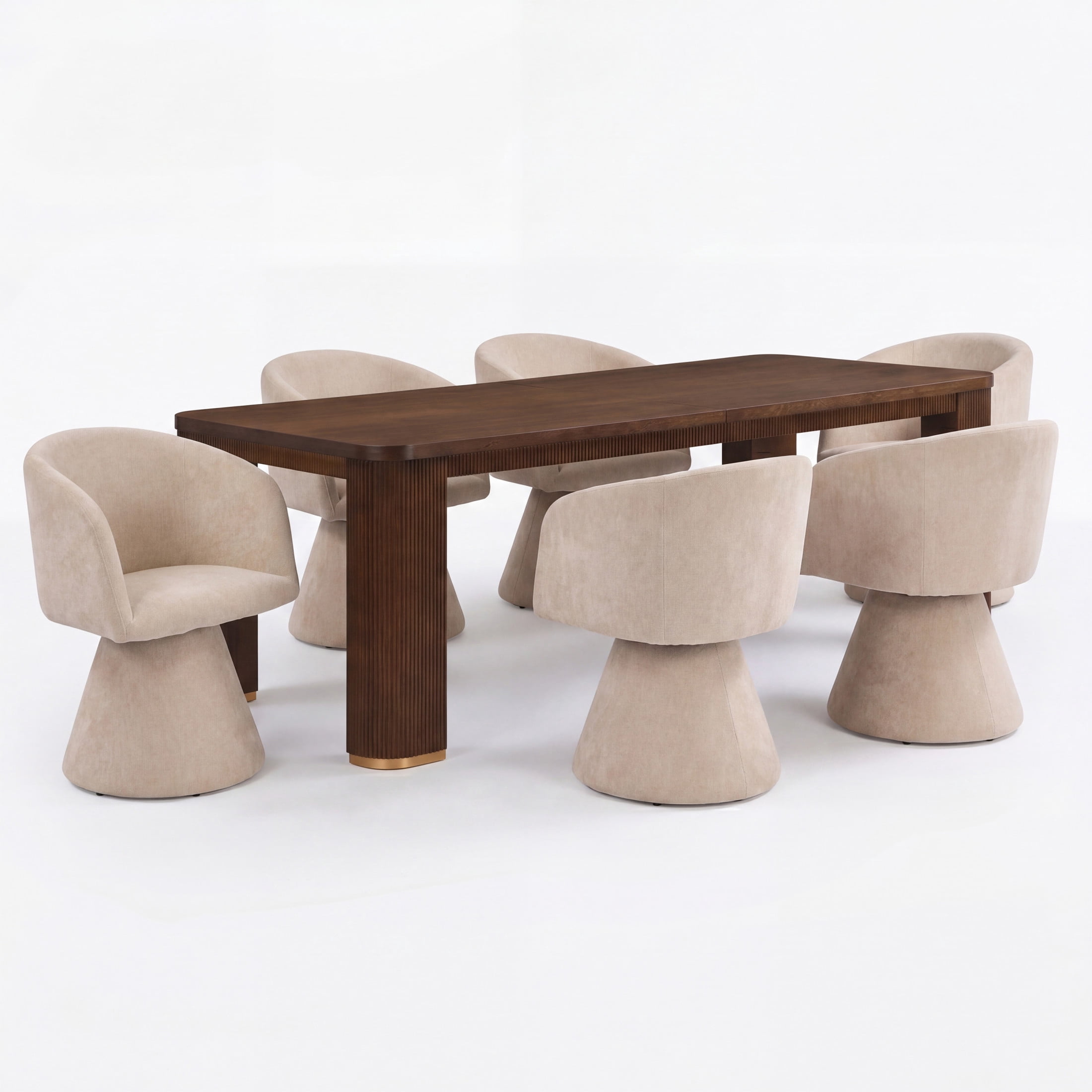 Christopher Knight Home 7-Piece Modern Dining Set, Swivel Upholstered Chairs and 90" Table, Walnut+Oatmeal
