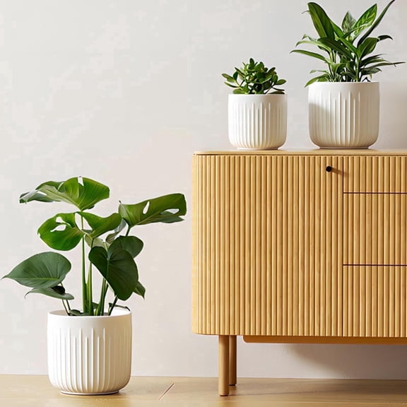 BEMAY 3-Pack Ceramic Plant Pots, 5.7"& 6.9"&8.3" Indoor Planters, White Flower Pots with Drainage Holes, Pot for Plant