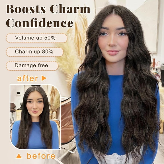 WEIF-Clip in Long Wavy Synthetic Hair Extension 20 Inch Dark Brown 4PCS Thick Hairpieces Fiber Double Weft Hair for Women