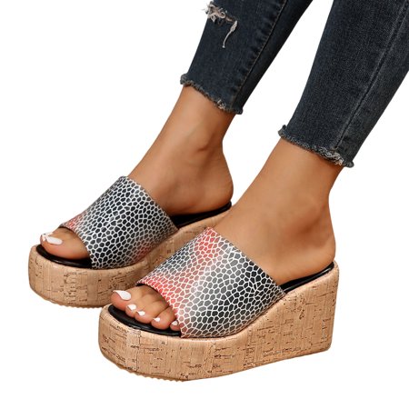 

ZIZOCWA Fashion Summer Women Slippers Leather Fish Mouth Thick Sole Sandals Pu Leather Wedge Platform Slippers Female Roman Sandals Orange Size7.5