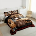 thumbnail image 3 of Castle Fairy Jungle Bear Deer Full Size Comforter Sets,Vintage Geometric Grid Bedding Sets, 3 of 8