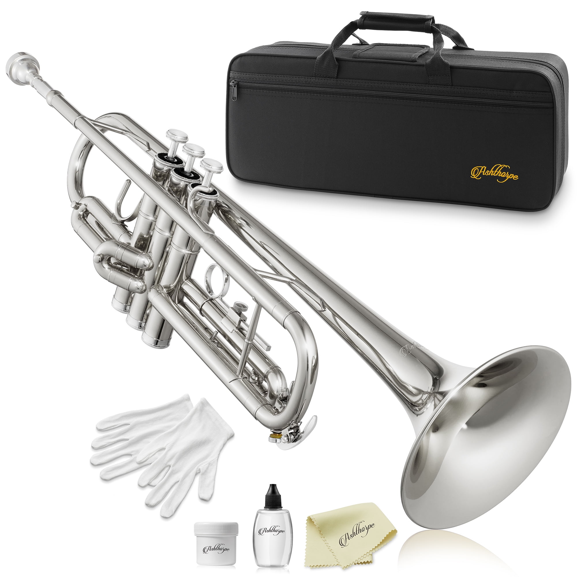 *GREAT GIFT* TOP Quality Bb Black Nickel Trumpet w Hard Case Care Kit CLEARANCE 