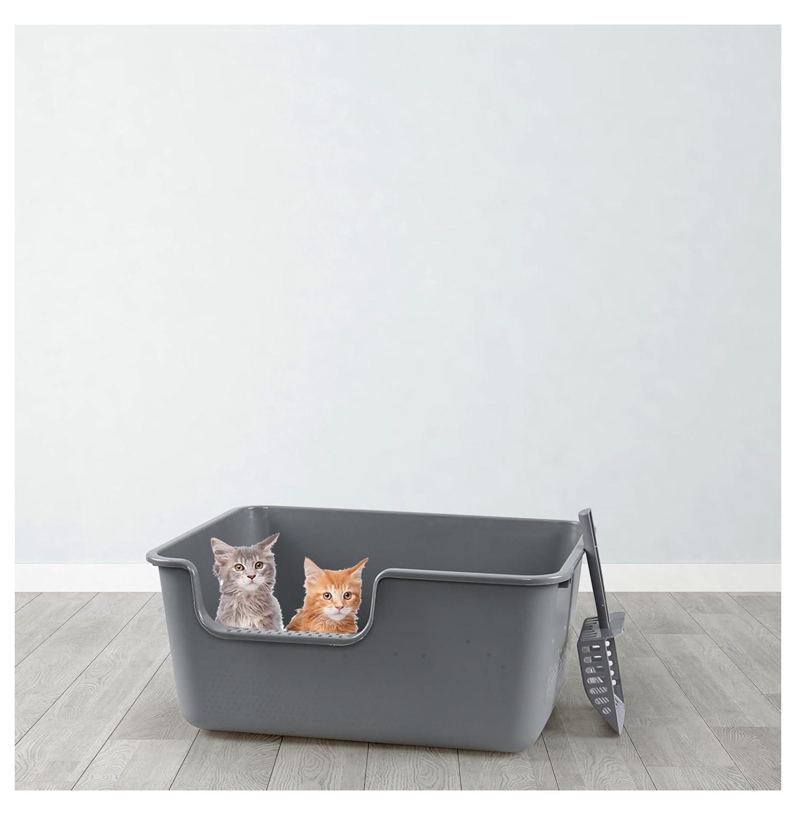 4-Pack Cat Litter Box with High Sides, Grey Open Top Litter Box