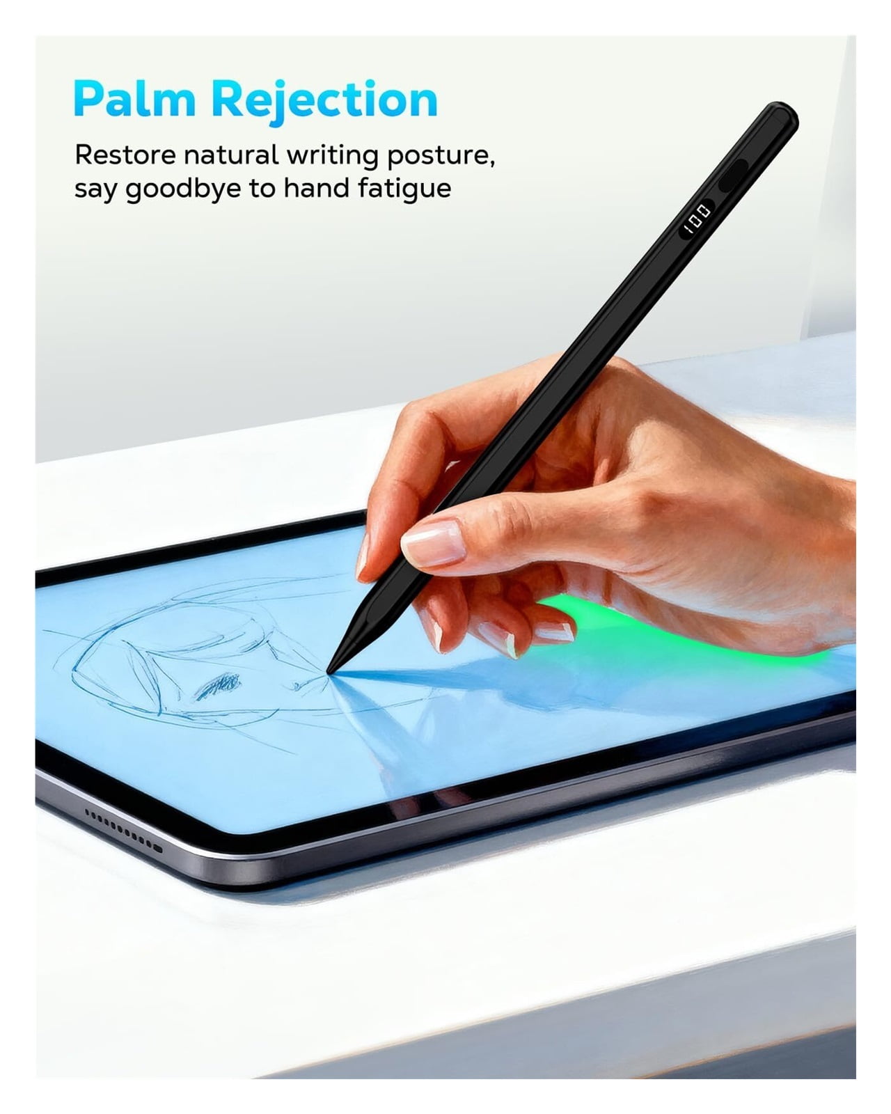 Stylus Pen for iPad 2018-2025, USB-C Fast Charging Pencil with LED Power Display Tilt Sensitivity for Apple iPad A16/11/10/9/8/7/6, Air 7/6/5/4/3/M3/M2, Pro 13"/12.9"/11"/M4, Mini 7/6/5