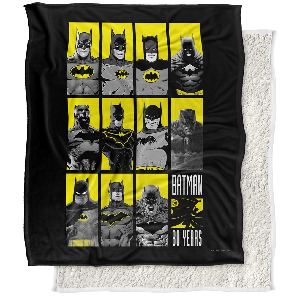 Batman Blanket, 50"x60", 80 Years Batmen Silky Touch Sherpa Back Super