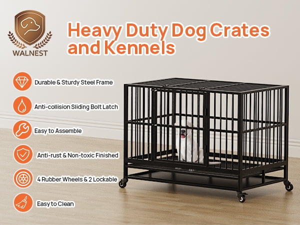 Walnest (48in) Large Dog Crate Rustproof Sturdy Black Dog House Dog Crate with Double Doors For Small and Medium Dogs