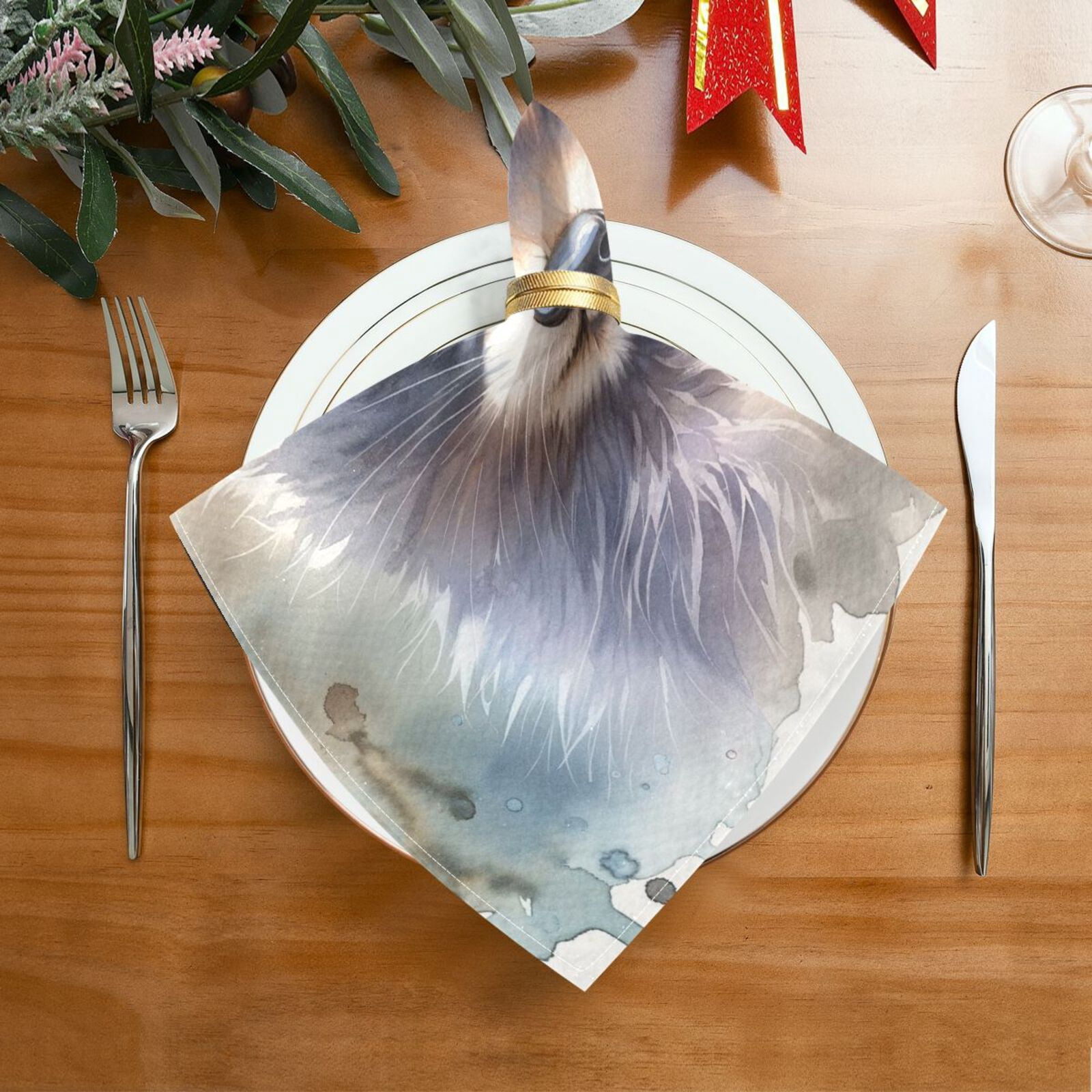 JSTEL Cute Raccoon Watercolor Cloth Napkins Set of 6, 20x20 Inch Washable and Reusable Napkin for Decoupage Dinner Party Everyday Use