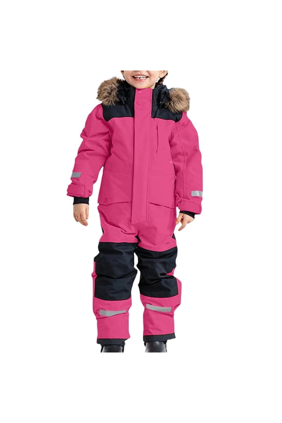 Big Kids Insulated Ski Outfit Heavy Duty Thermal Windproof Snowsuit for Extreme Cold Weather Winter Adventures and Play,Hot Pink,12-13 Years