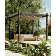 thumbnail image 2 of Pérgola de aluminio de 10x10 pies, pérgola exterior con toldo ajustable, marco reforzado para patio, jardín o terraza, color caqui, 2 of 8