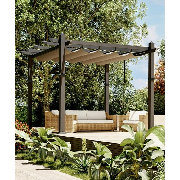10x10 Ft Aluminum Pergola, Outdoor Pergola with Adjustable Canopy