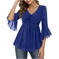 thumbnail image 4 of BLVB Sparkly Tops for Women Ruffle 3/4 Sleeve V Neck Double Layers Mesh Blouses Loose Fit Flowy Tunic Tops Spring Shirts, 4 of 6