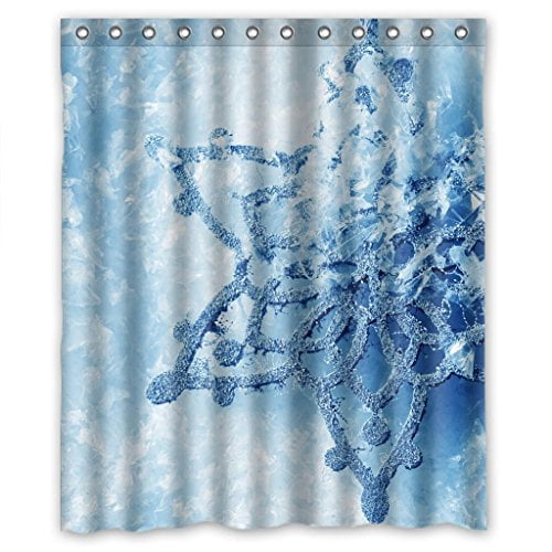 HelloDecor Ice and Snow Snowflake Blue White Shower Curtain Polyester