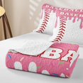 thumbnail image 4 of Homewish Pink Drippy Baseball Stitch Print Twin Quilt Set,Sports Monogram Twin Coverlet Set For Kids Boys And Girls,2pcs, 4 of 7
