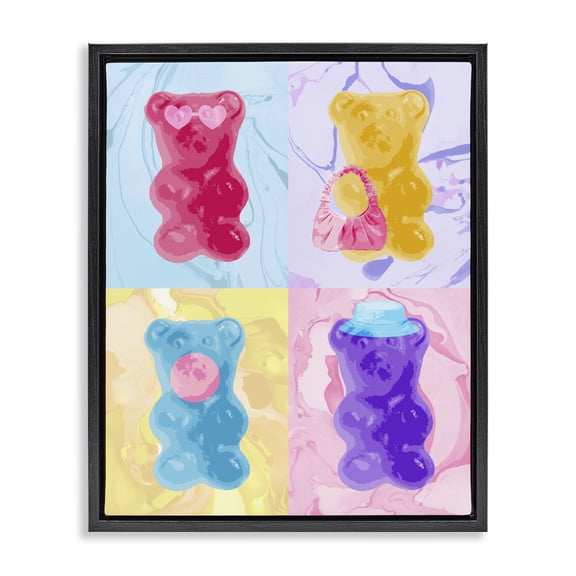 Stupell Industries Modern Pop Style Abstract Bears Black Floating Frame Canvas Art, 25 x 31, by Lil' Rue