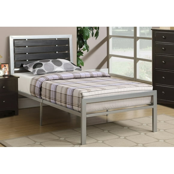 Metal Bed with Espresso Wood Panels