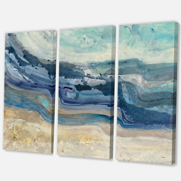 Designart Coast Blue Sea Waves Watercolour Canvas Wall Art