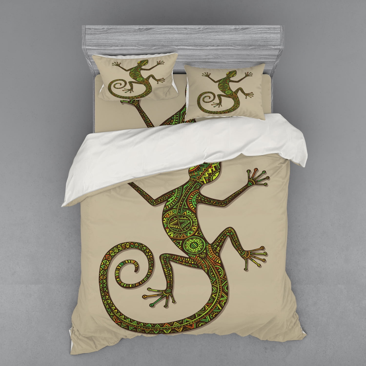 Reptile Duvet Cover Set, Ornamental Colorful Lizard Patterns Moving