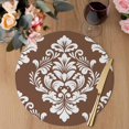 thumbnail image 3 of Brown Boho Round 13 Inch Placemats Set of 4, Vintage Classic Bohemia Flower Textured HeatResistant Non Slip Place Mats for Dining Table, Wipeable Braided Kitchen Table Mats for Housewarming, 3 of 9