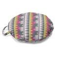 thumbnail image 1 of Ethnic Round Floor Cushion with Handle, Repetitive Colorful Geometrical Pattern Silhouettes, Decorative Pillow for Living Room & Dorms, 18" Round, Grey Pink Yellow, by Ambesonne, 1 of 4