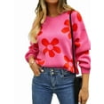 thumbnail image 3 of Women'S Sweater Fall Long Sleeve Crewneck Tops Knit Oversized Pullover Casual Print Tops Rose Red L, 3 of 10