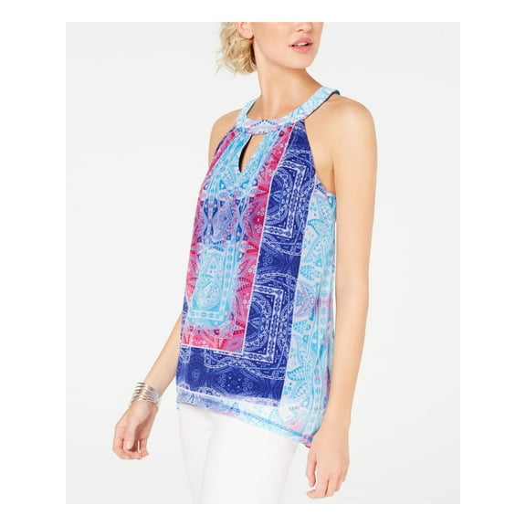 INC Womens Blue Printed Sleeveless Halter Top Size: M