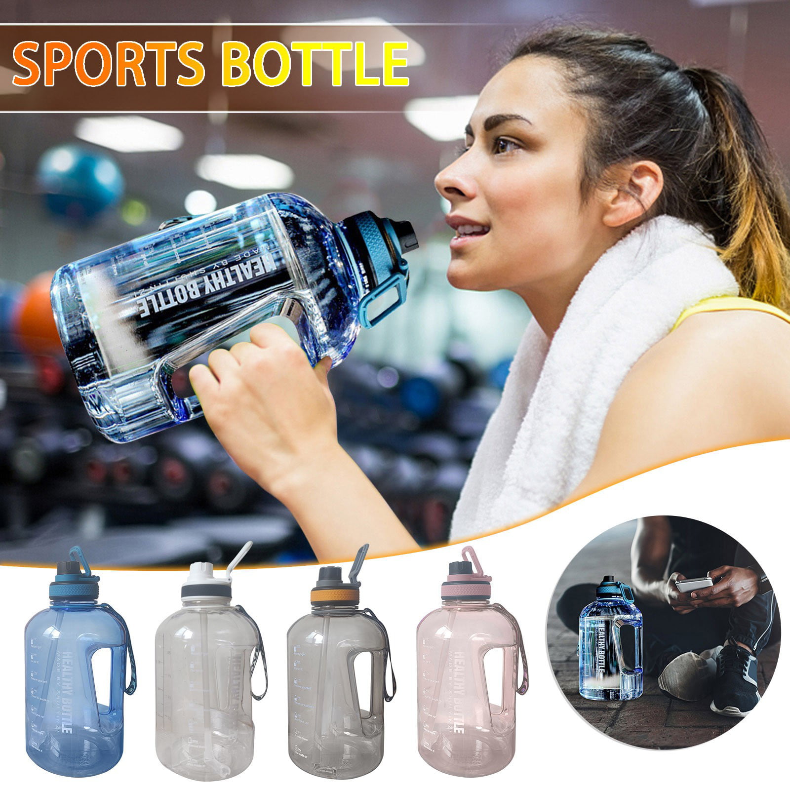 AIJIA 32oz Water Bottle with Time to Drink, Removable Straw & Wide Mouth,  Leakproof, BPA , Blue + Purple 