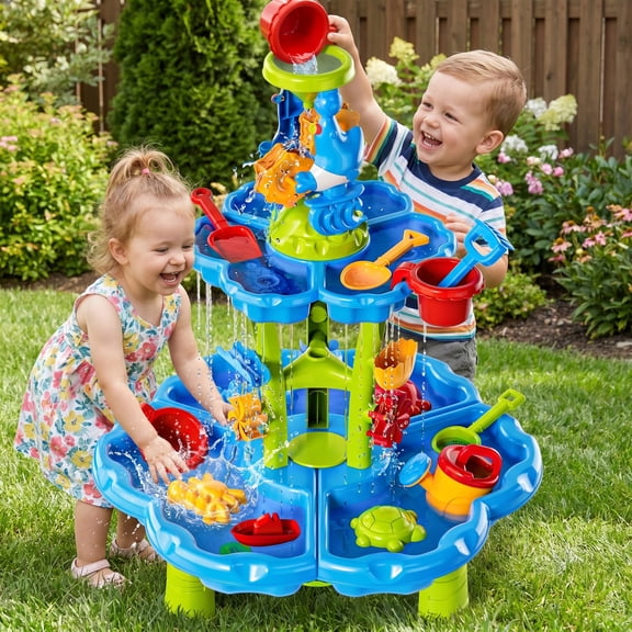 Lucky Doug Water Table for Toddlers 2 3 4 5, 2-Tier Sand Beach Water Play Toys Kids Outdoor Toys for Boys and Girls