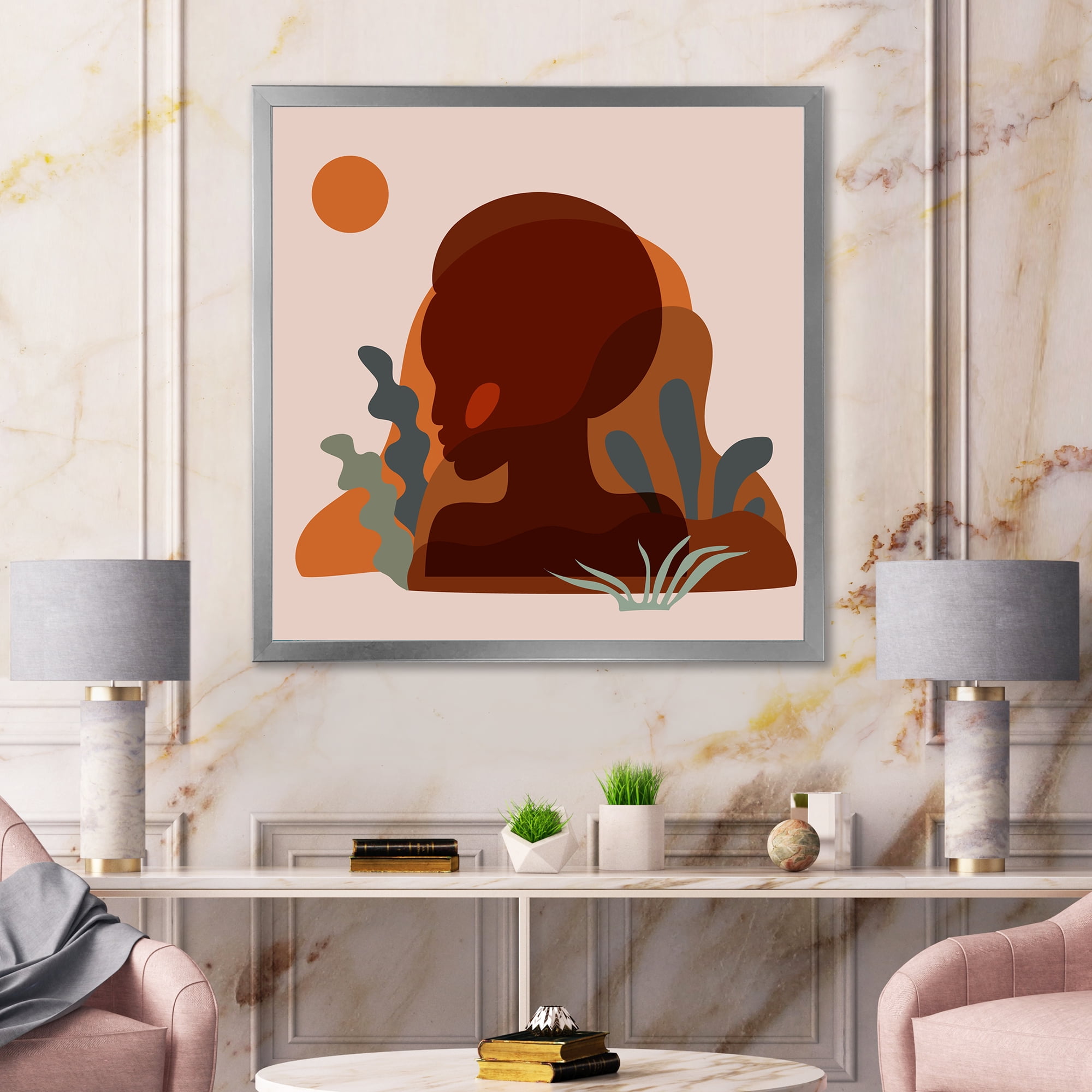 Designart 'Minimal Silhouette Of African American Woman' Modern Framed Art Print