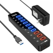 atolla Powered USB 3.0 Hub, 11-Port USB 3.0 Hub with Individual LED Switches and 12V/4A Power Adapter