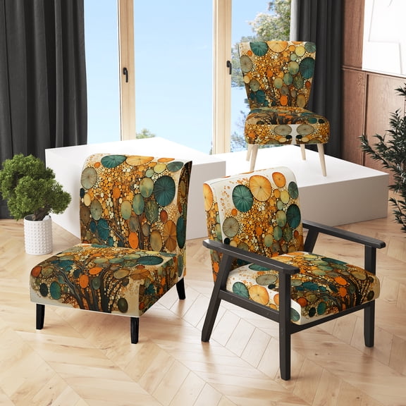 Designart "Earthy Euphony Hardedge Art wall decor VIII" Multi-Color Abstract Upholstered Accent Chair - Modern Arm Chair For Living Room