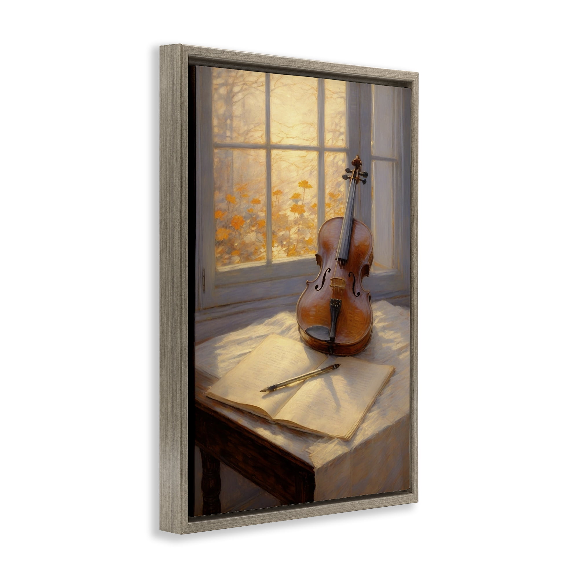 Stupell Industries Autumn Sunlit Violin Brown Framed Floater Canvas Wall Art, design by Angie Hawke