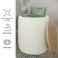 thumbnail image 3 of Lavish Home Teddy Fabric Upholstered Storage Ottoman with Wood Top, Mid-Century Ottoman for Living Room, Dorm, or Apartment, Cream, 3 of 10