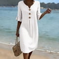 thumbnail image 2 of fheaev Women's Midi Dress Short Sleeve V Neck Button Down Loose with Pockets for Casual White M, 2 of 8