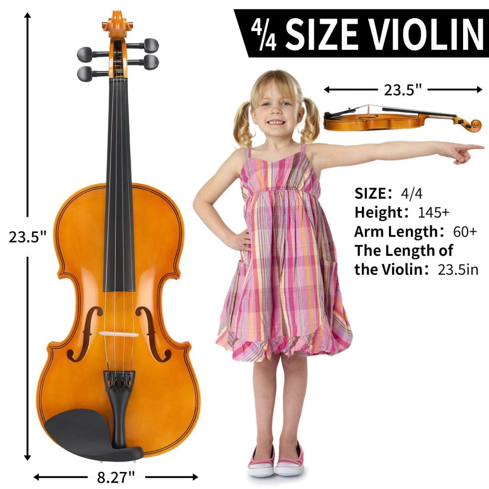 Violin 4/4 Full Size Kit, Violin Fiddle Set for Beginner Adults Student with Arbor Bow, Extra Strings & Bridge, Rosin, Hard Case, Fingerboard Stickers and Shoulder Rest (Natural)