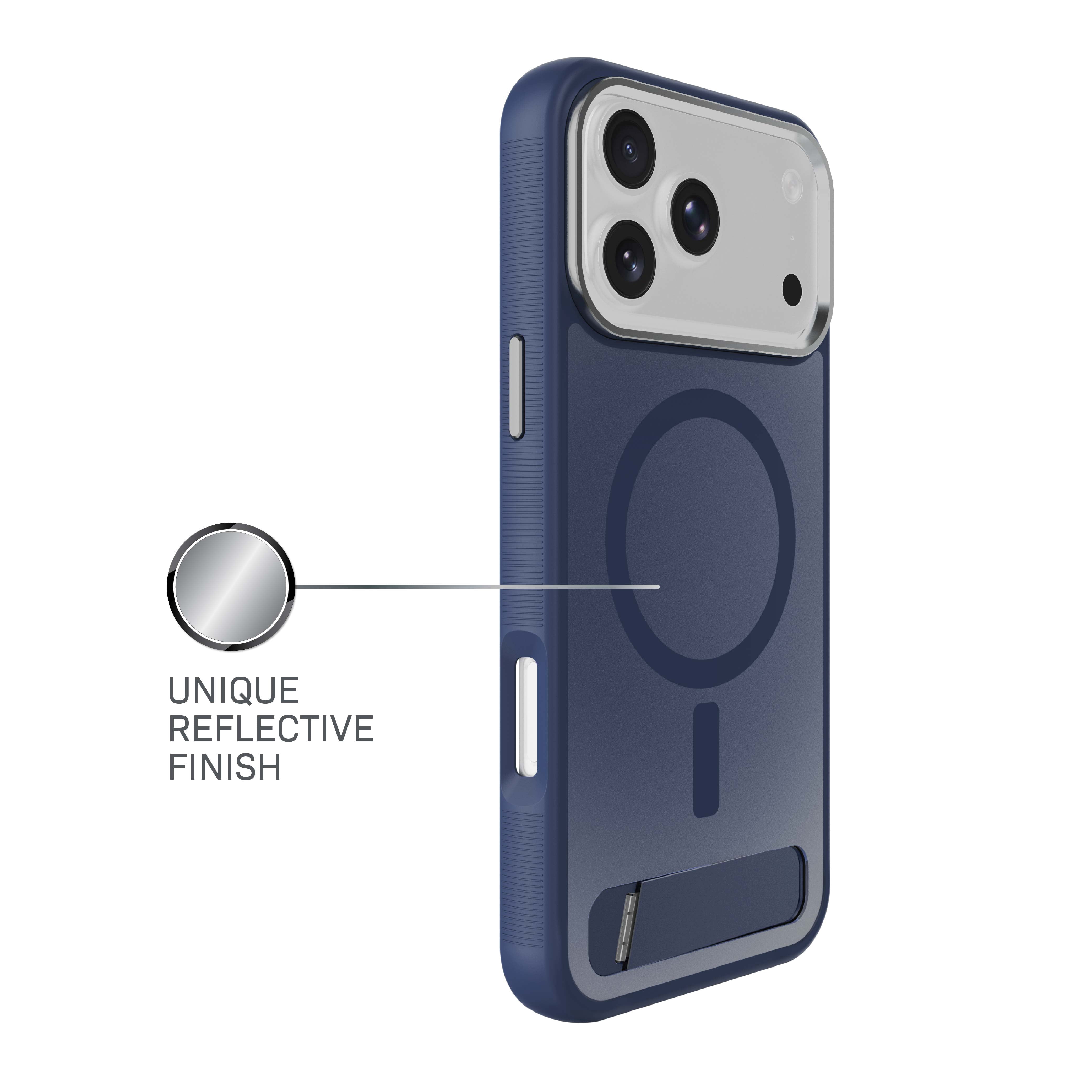 Body Glove Reflector Phone Case with Kickstand for iPhone 18 Pro Max / 17 Pro Max, MagSafe Compatible - Metallic Navy Blue