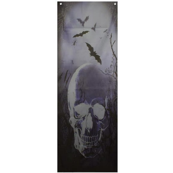 70.75 in. Spooky Skull Graveyard Halloween Door Decoration, Blue