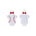 thumbnail image 2 of BemeyourBBs Newborn Baby Baby Girls Baseball Outfits Cute Summer Romper Clothes Short Sleeve Round Neck Baseball Themed Embroidery Bodysuit and Headband Set, 2 of 9
