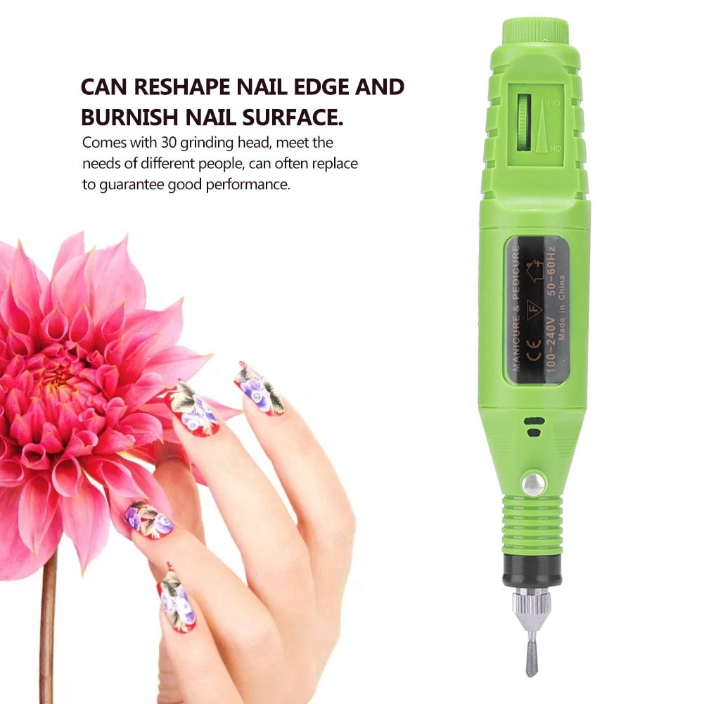 Riousery Professional Electric Manicure Nail Toe Drilling Machine with 30Pcs Grinding Head Set, High Speed Portable Efile for Acrylic Nails and Gel Polish Removal, 100-240V Green (8.6 inches / 22 cm)