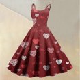 thumbnail image 2 of Valentines Day Sleeveless A-line Dress with Heart Print Adjustable Straps Lightweight Evening Prom Party Dress Deep Red 2XL, 2 of 5