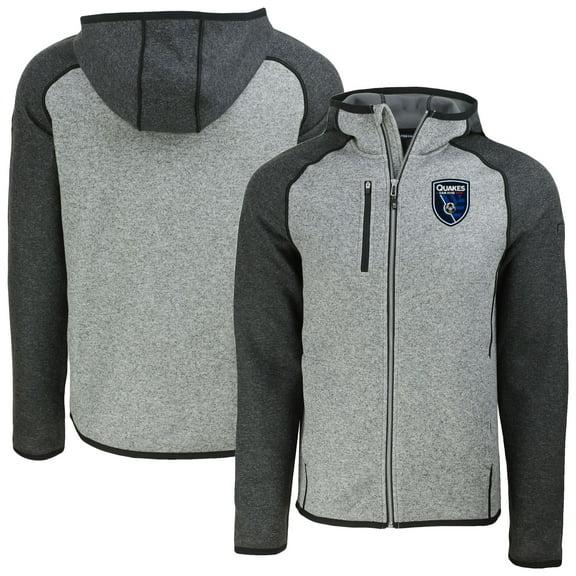 Men's-Cutter & Buck Heather Gray San Jose Earthquakes Mainsail Raglan Full-Zip Hooded Jacket