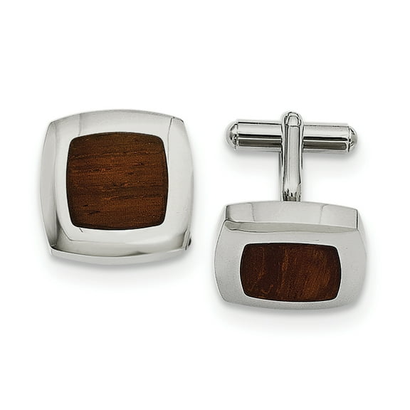 Stainless Steel Wood Inlay Cuff Links