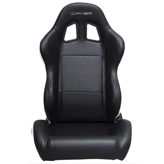 Auto  Synthetic Leather with White Accent Piping Universal Racing Seats - Black