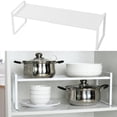 thumbnail image 3 of Estante organizador de gabinete expandible, estante de almacenamiento, elevador de espacio para cocina, baño, despensa, armario de especias, encimera, escritorio, hogar, oficina, Blanco A, 3 of 9